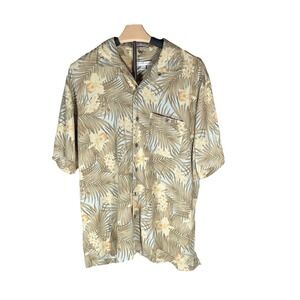 Geoffrey Beene Mens Large 100% Silk Hawaiian Shirt Tropical Palm Floral‎ Aloha